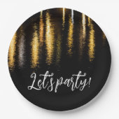 Abstracte nachtlampen zee glanzend goud zwarte par papieren bordje (Voorkant)