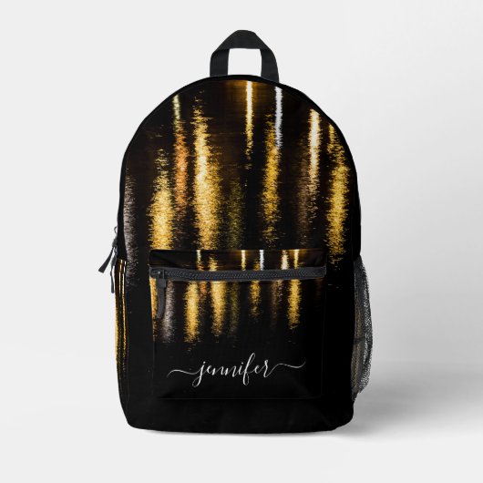 Abstracte nachtlampjes zee goud zwart Aangepaste n Bedrukte Rugzak (Voorkant)