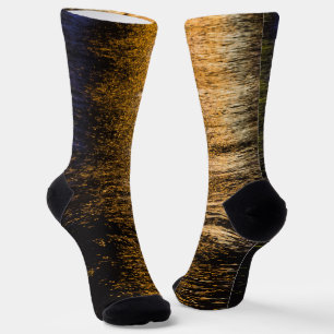 Abstracte nachtverlichting zee glanzend bronzen re sokken