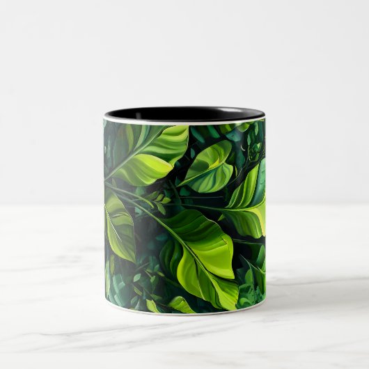 Abstracte Natuur Plant olieverfschilderij Grafisch Tweekleurige Koffiemok (Center)