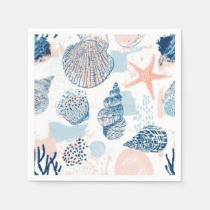 Abstracte Nautilus Strand Blauwe Perzik Vervuild ( Servet