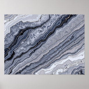 Abstracte Navy Blauwe Grijze Marmeren Steen Ader T Poster