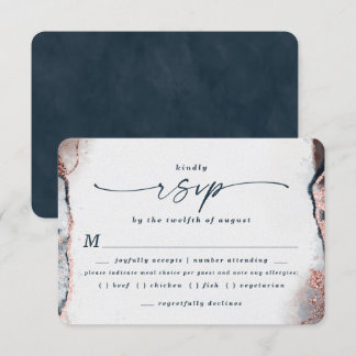 Abstracte Navy Blue Wedding Meal Choice RSVP-kaart RSVP Kaartje