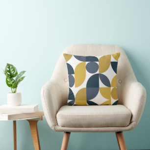 Abstracte Navy Mosterd Geometrische Patroon Kussen