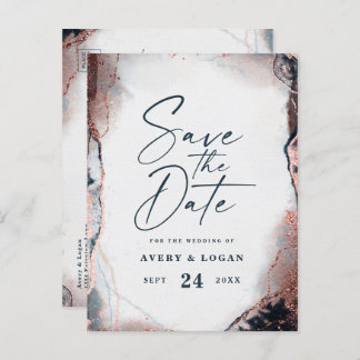Abstracte Navy & Roos Gold Wedding Save The Date Aankondigingskaart
