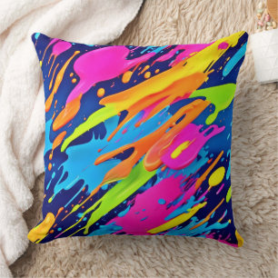 Abstracte Neon Brushstrokes Splash Art Kussen