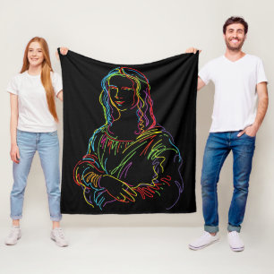Abstracte Neon Mona Lisa Line Art Fleece Deken