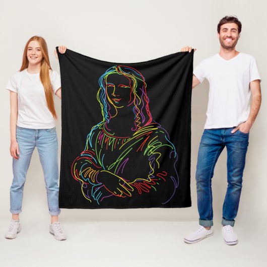 Abstracte Neon Mona Lisa Line Art Fleece Deken (In situ)
