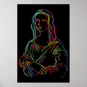 Abstracte Neon Mona Lisa Line Art Poster