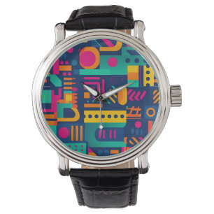 Abstracte neonkleuren en geometrische bohemen vorm horloge
