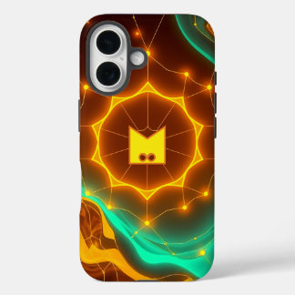 Abstracte netwerkgloed met levendige golven iPhone 16 hoesje