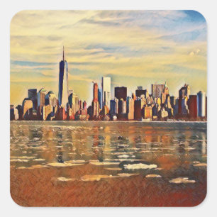 Abstracte New York Skyline Vierkante Sticker