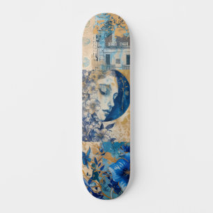 Abstracte noodlijdende Grunge Indigo Blue Schaats Skateboard