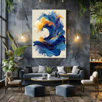Abstracte oceaangolf vloeibare kunst blauw goud vl