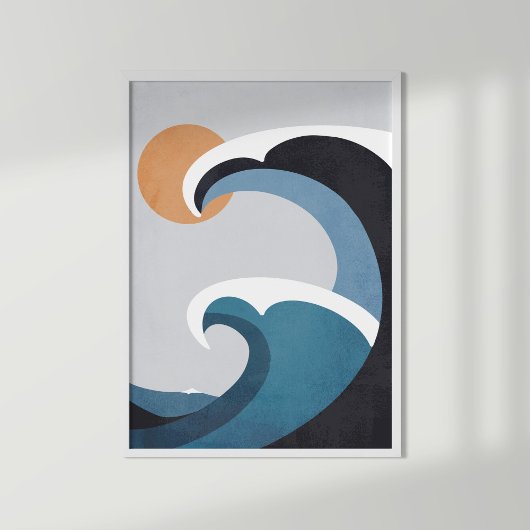 Abstracte oceaangolven en zon poster