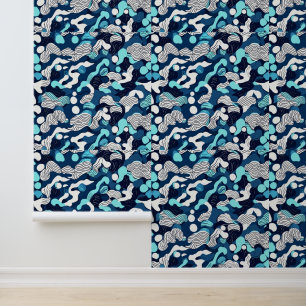 Abstracte oceaangolven in blauwe tinten behang