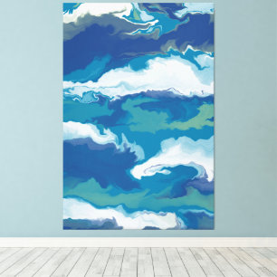 Abstracte oceaangolven in een stormachtige lucht - canvas afdruk