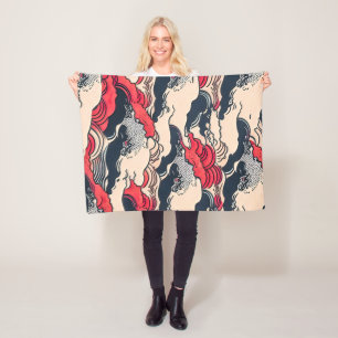 Abstracte oceaangolven Japanse stijlkunst Fleece Deken