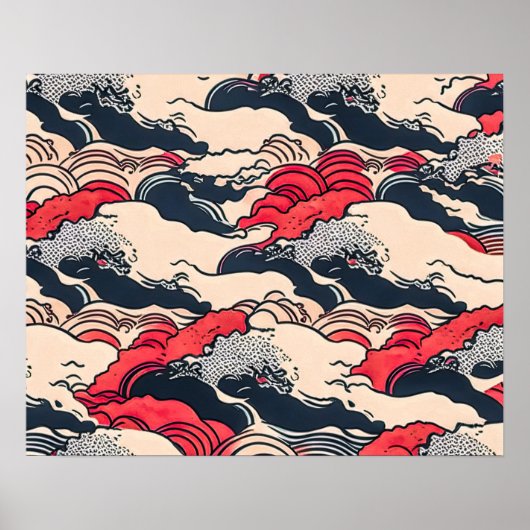 Abstracte  oceaangolven Japanse stijlkunst | Poster (Voorkant)