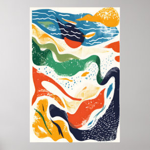 Abstracte Oceaangolven Kunstprint Matisse Stijl Poster