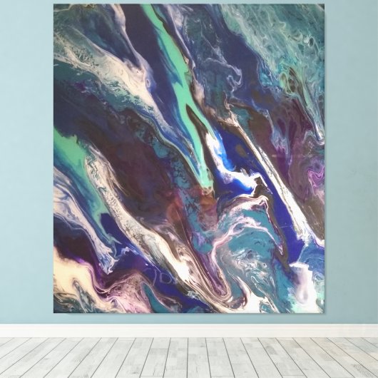 Abstracte oceaankleuren in een gemarmerde canvasaf canvas afdruk (Insitu (Houten vloer))