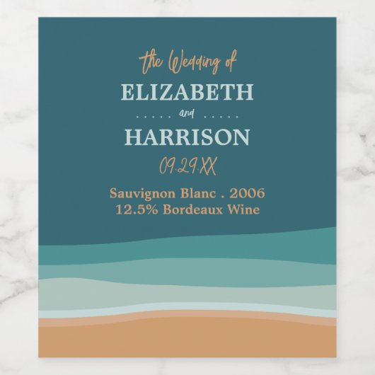 Abstracte Ocean Beach bruiloft Wijn Etiket (Enkel label)