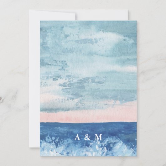 Abstracte Ocean Blue Waterverf Achtergrond Invitat Kaart (Achterkant)