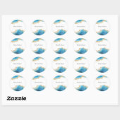 Abstracte Ocean Gold en Blue Custom Name Wedding Ronde Sticker (Vel)