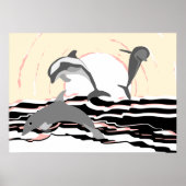 Abstracte Ocean Jumping Dolphins op zonsopgang Poster (Voorkant)