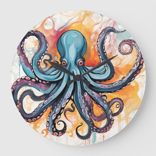 Abstracte Octopus Kleurrijk Grote Klok (Voorkant)