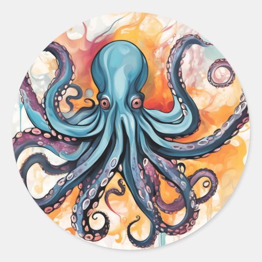 Abstracte Octopus Kleurrijk Ronde Sticker (Voorkant)