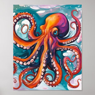 Abstracte octopus met vloeistofkunst poster