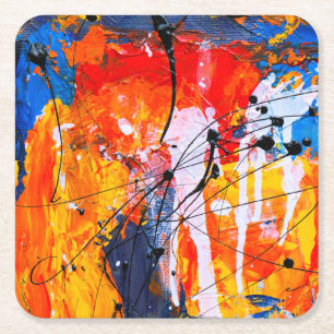 Abstracte olieverf met kleurrijke fijne kunst vierkante kartonnen onderzetter