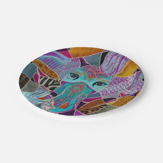 Abstracte olifantencollage - gemengde texturen papieren bordje (Gekanteld)