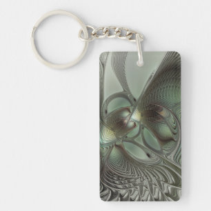 Abstracte olijf salie groene grijze fractal kunst sleutelhanger