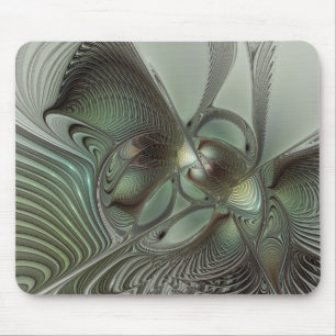 Abstracte olijf salie groene grijze fractale kunst muismat
