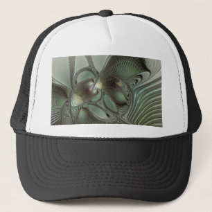 Abstracte olijf salie groene grijze fractale kunst trucker pet