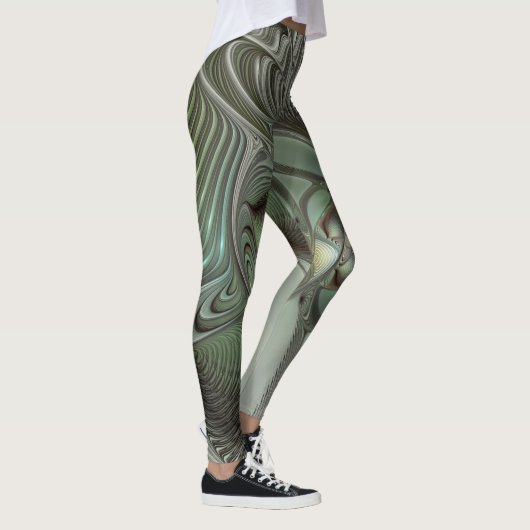 Abstracte Olijfgroene grijze fractale kunst Fantas Leggings (Rechts)