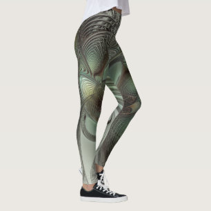 Abstracte Olijfgroene grijze fractale kunst Fantas Leggings