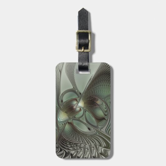 Abstracte Olijfwijze Groen Grijs Fractal Art Fanta Bagagelabel (Voorkant verticaal)
