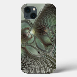 Abstracte Olijfwijze Groen Grijs Fractal Art Fanta iPhone 13 Hoesje