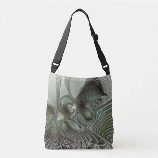 Abstracte Olijfwijze Groen Grijs Fractal Art Fanta Crossbody Tas (Voorkant)