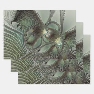 Abstracte Olijfwijze Groen Grijs Fractal Art Fanta Inpakpapier Vel