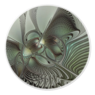 Abstracte Olijfwijze Groen Grijs Fractal Art Fanta Keramische Knop
