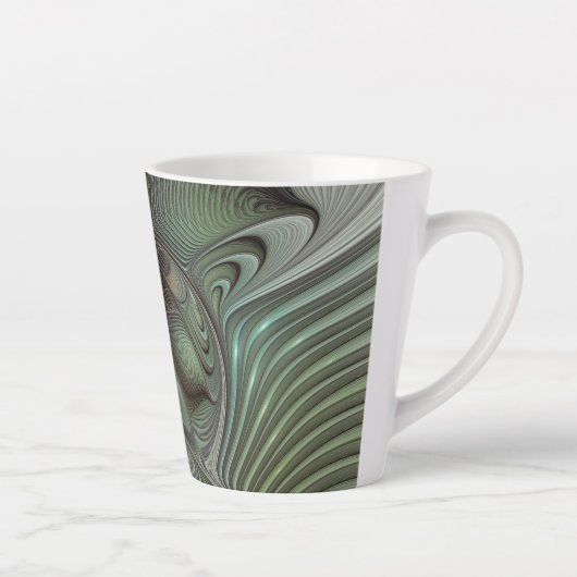 Abstracte Olijfwijze Groen Grijs Fractal Art Fanta Latte Mok (Rechts)