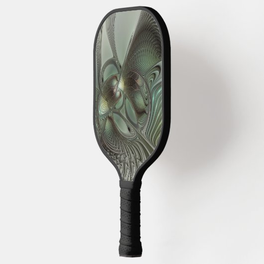 Abstracte Olijfwijze Groen Grijs Fractal Art Fanta Pickleball Paddle (Links)