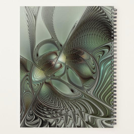 Abstracte Olijfwijze Groen Grijs Fractal Art Fanta Planner (Achterkant)