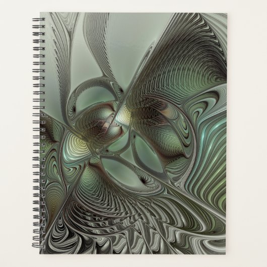 Abstracte Olijfwijze Groen Grijs Fractal Art Fanta Planner (Voorkant)