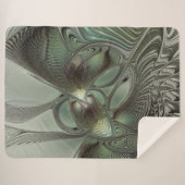 Abstracte Olijfwijze Groen Grijs Fractal Art Fanta Sherpa Deken (Voorkant (horizontaal))