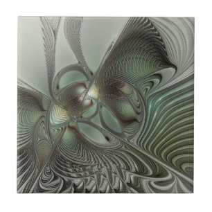 Abstracte Olijfwijze Groen Grijs Fractal Art Fanta Tegeltje